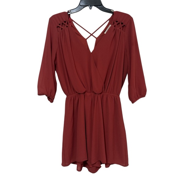 Monteau Pants - Monteau Los Angeles Burnt Orange Lattice Shoulder Romper Size Medium